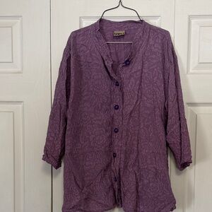 Textured Purple Button-Front Women's Blouse